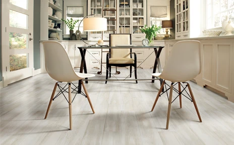Tile flooring with modern furniture.